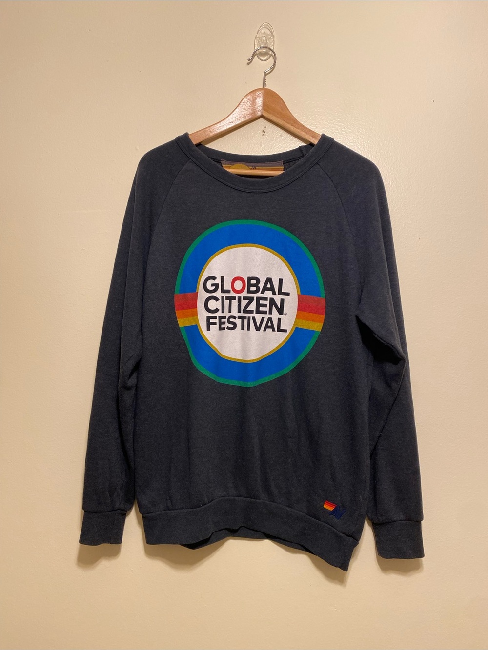 Aviator Nation Black Crewneck with Multicolor Global Citizen Circle. Size M